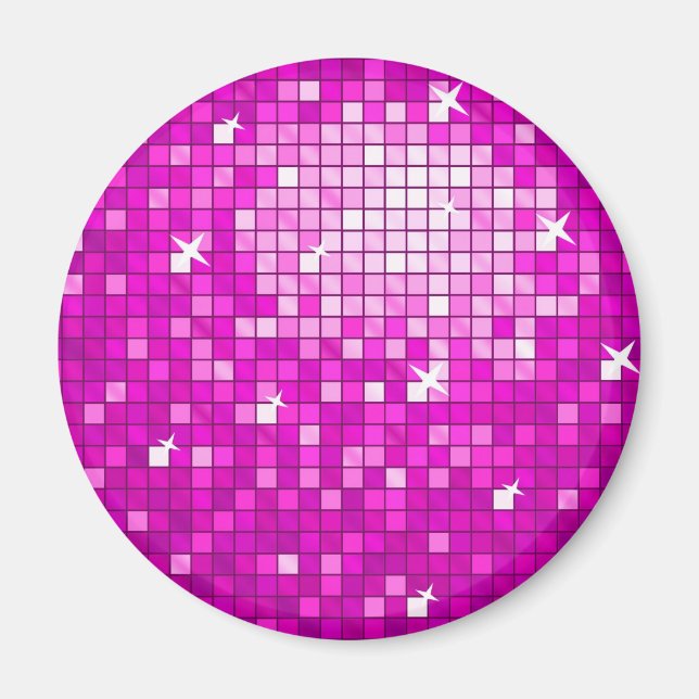 Disco Tiles Pink fridge magnet round (Front)
