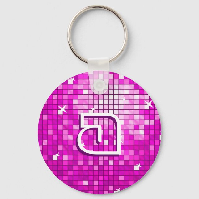 Disco Tiles Pink 'monogram' keychain round (Front)