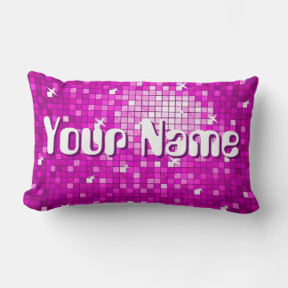 Disco Tiles Pink 'Name' throw pillow lumbar