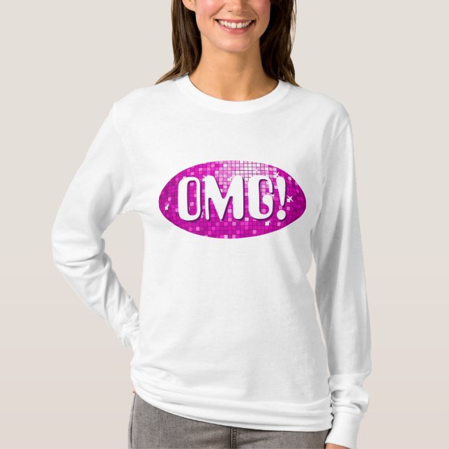 Disco Tiles Pink 'OMG!'  long sleeve T-Shirt (Front)