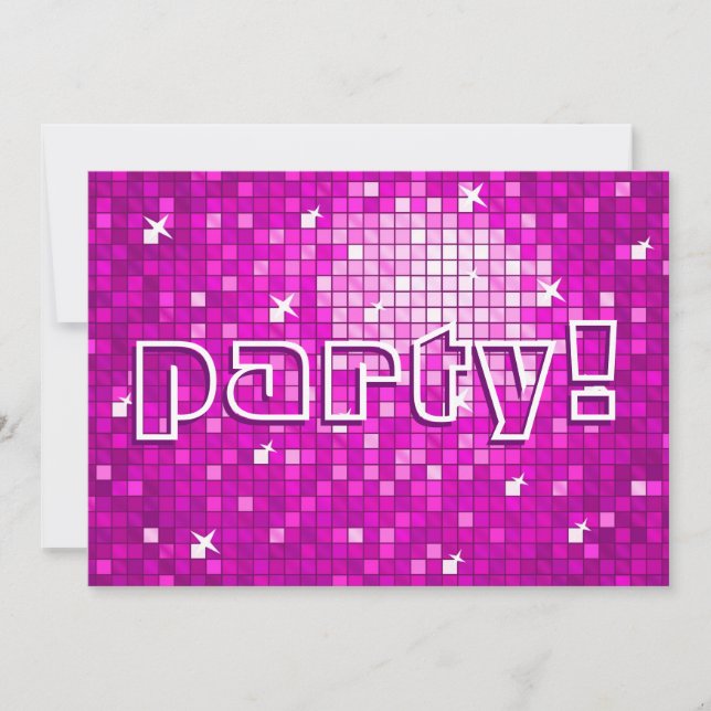 Disco Tiles Pink 'party!' invitation (Front)
