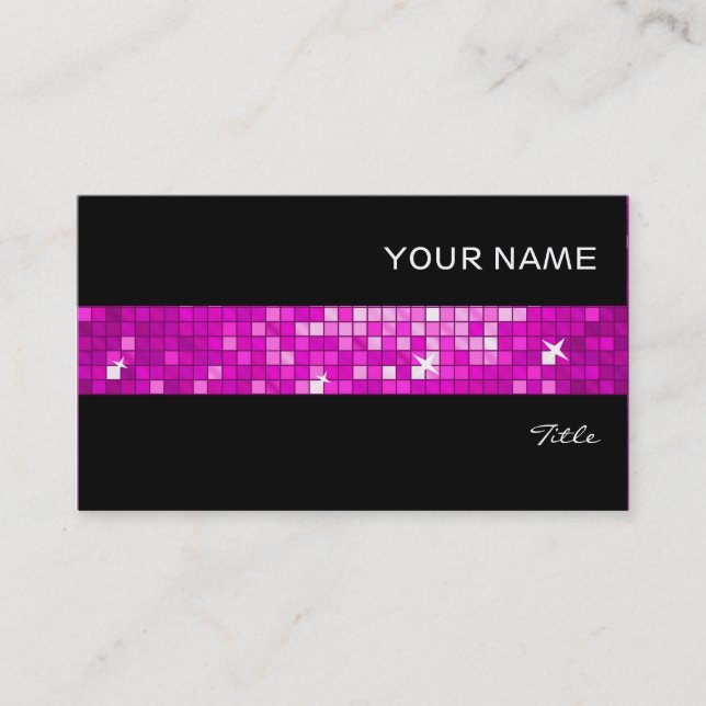 Disco Tiles Pink tile stripe black Business Card (Front)