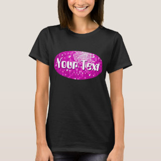 Disco Tiles Pink 'Your Text' oval ladies black T-Shirt