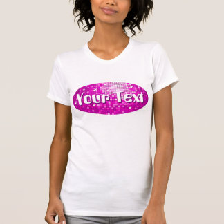 Disco Tiles Pink 'Your Text' oval ladies white T-Shirt