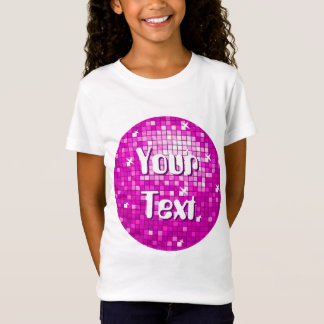 Disco Tiles Pink 'Your Text' round girls fitted T-Shirt