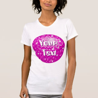 Disco Tiles Pink 'Your Text' round ladies white T-Shirt