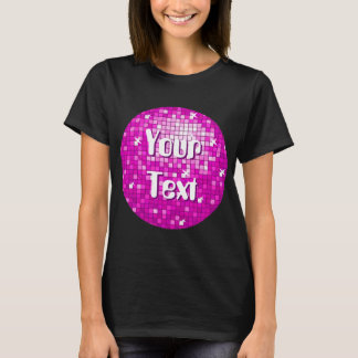 Disco Tiles Pink 'Your Text' round t-shirt black