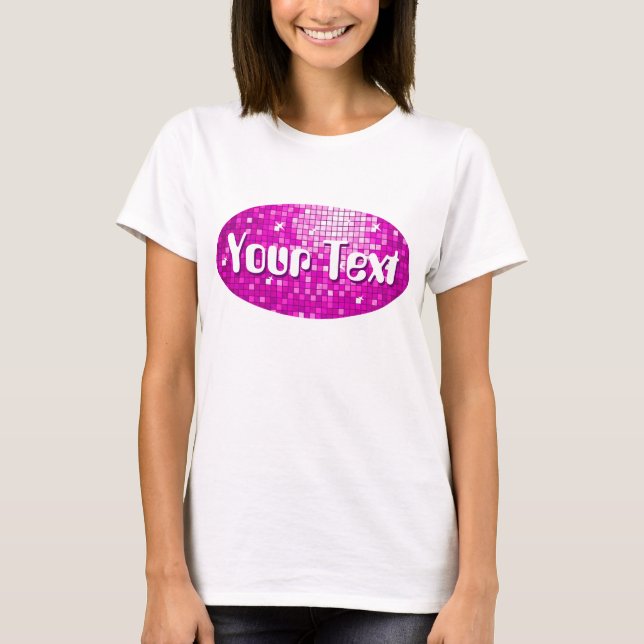 Disco Tiles Pink 'Your Text' spaghetti top white (Front)
