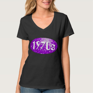 Disco Tiles Purple '1970s' ladies v-neck black T-Shirt