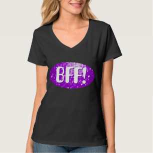 Disco Tiles Purple 'BFF!' ladies v-neck black T-Shirt