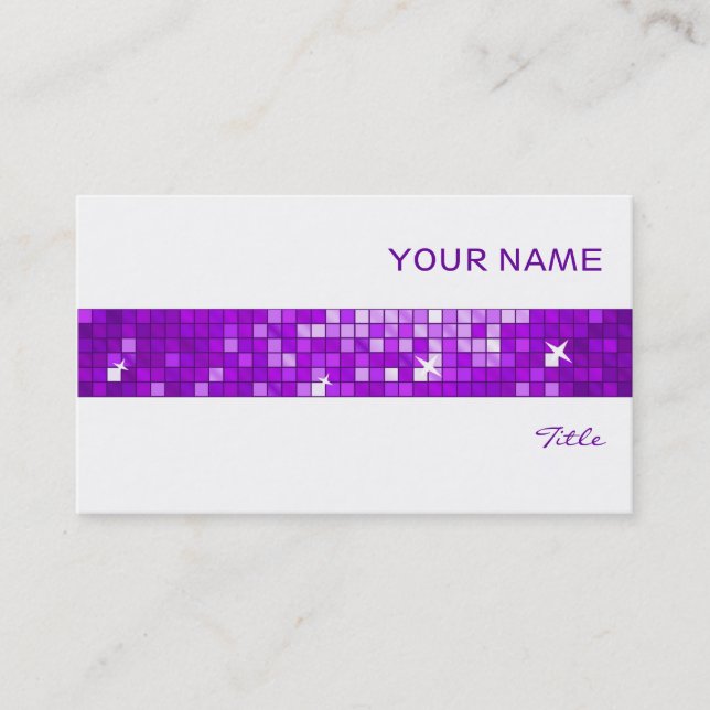 Disco Tiles Purple business card tile stripe white (Front)