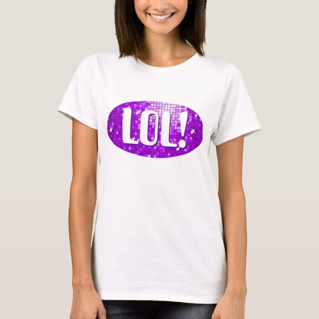 Disco Tiles Purple 'LOL!' spaghetti top (Front)