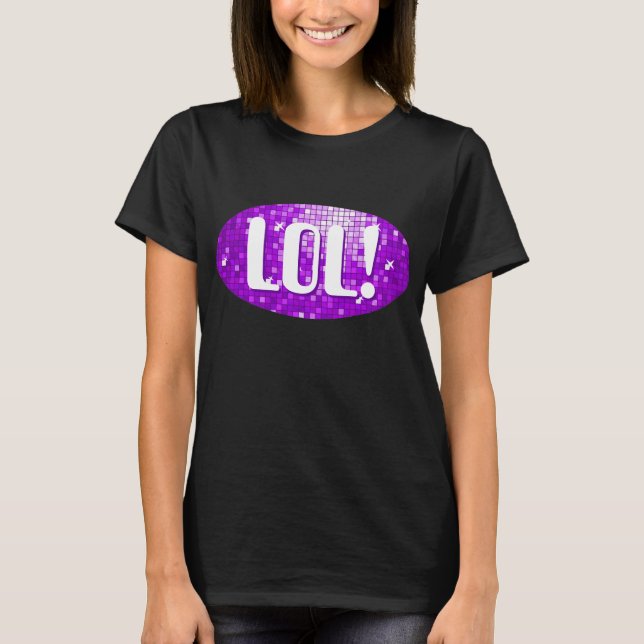 Disco Tiles Purple 'LOL!' t-shirt black (Front)