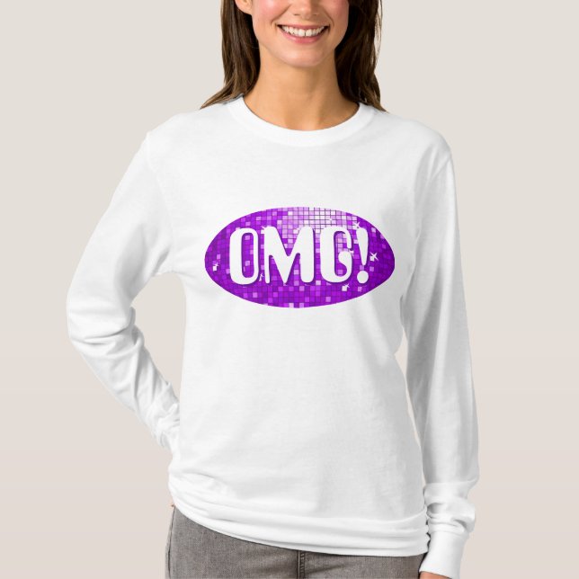 Disco Tiles Purple 'OMG!' long sleeve T-Shirt (Front)