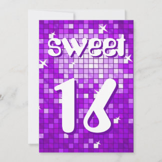 Disco Tiles Purple Sweet 16 invitation amelia text