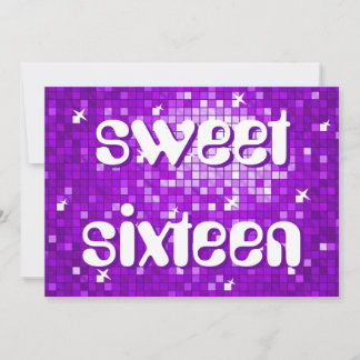 Disco Tiles Purple 'sweet sixteen' amelia text Invitation