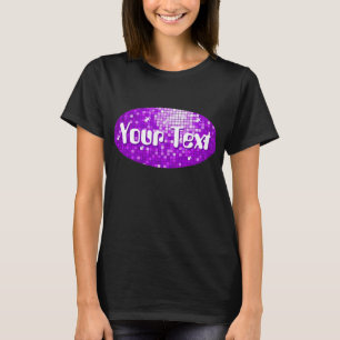 Disco Tiles Purple Your Text oval i-shirt black T-Shirt