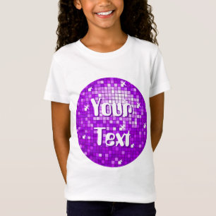 Disco Tiles Purple 'Your Text' round girls fitted T-Shirt