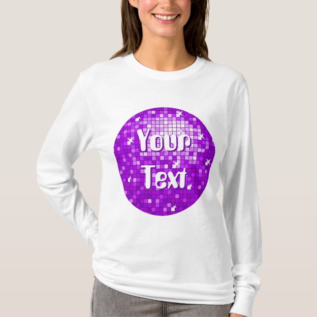 Disco Tiles Purple 'Your Text' round long sleeve T-Shirt (Front)