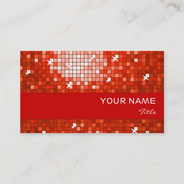 Disco Tiles Red business card red stripe (Front)