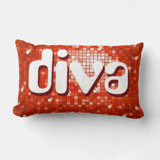 Disco Tiles Red 'diva' throw pillow amelia text