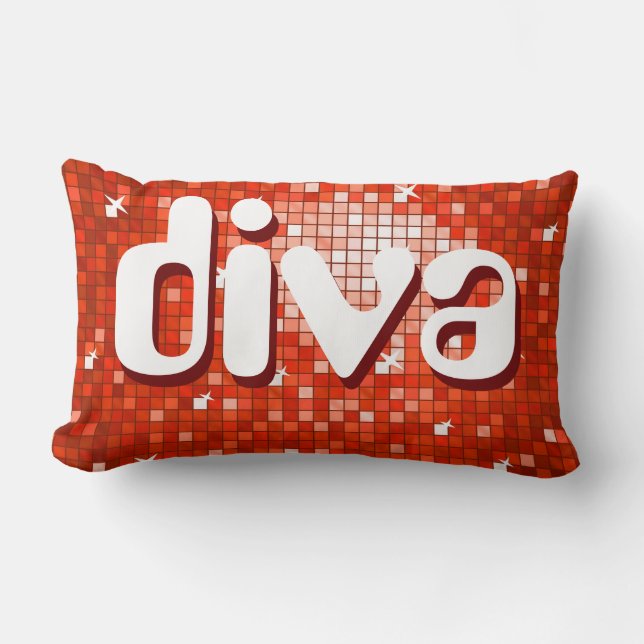 Disco Tiles Red 'diva' throw pillow amelia text (Front)