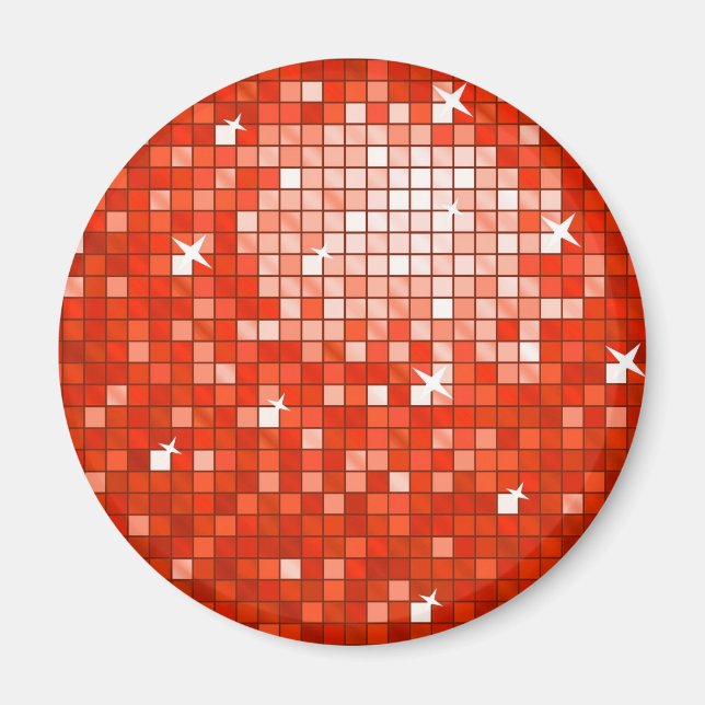 Disco Tiles Red fridge magnet round (Front)