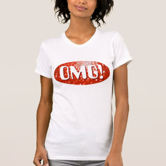 Disco Tiles Red 'OMG!' ladies petite white T-Shirt