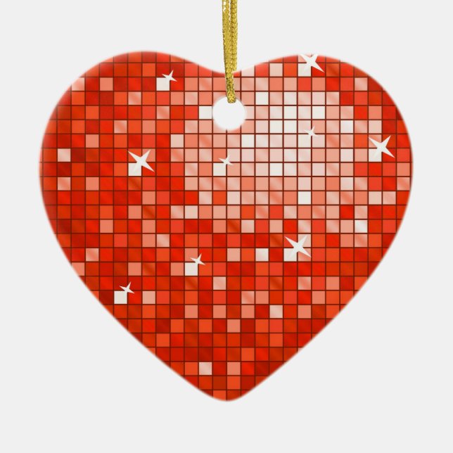 Disco Tiles Red ornament heart (Front)