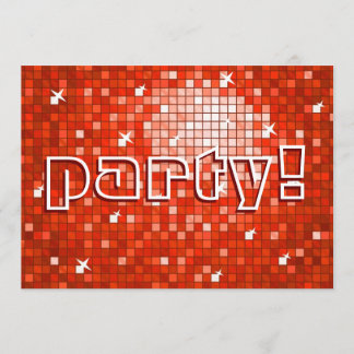 Disco Tiles Red 'party!' invitation