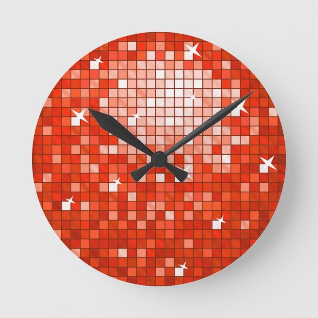 Disco Tiles Red print wall clock (Front)