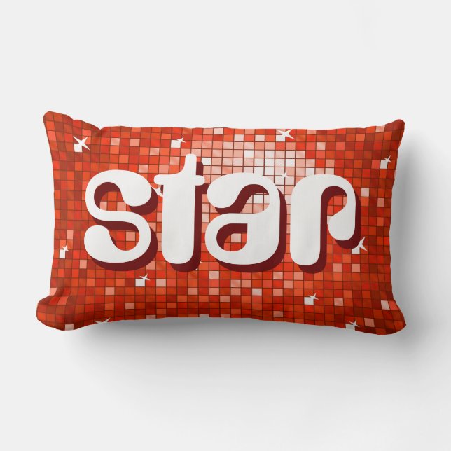 Disco Tiles Red 'star' throw pillow amelia text (Front)