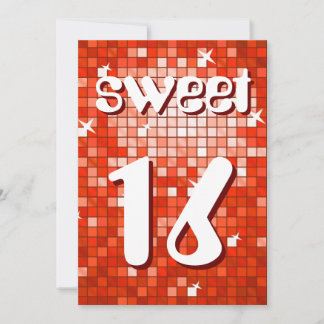 Disco Tiles Red 'Sweet 16' invitation amelia text