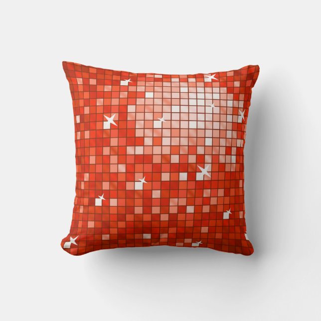 Disco Tiles Red throw pillow square (Front)