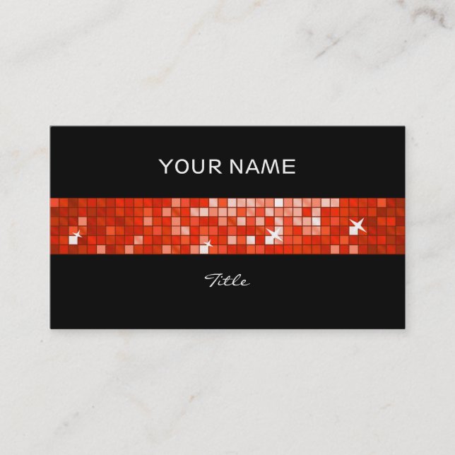 Disco Tiles Red tile stripe black back Business Card (Front)