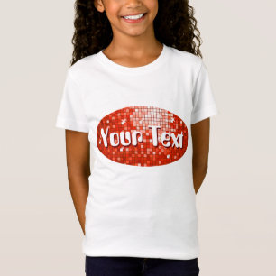 Disco Tiles Red 'Your Text' oval girls fitted T-Shirt