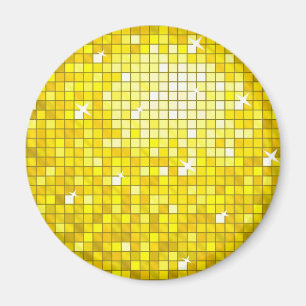 Disco Tiles Yellow fridge magnet round