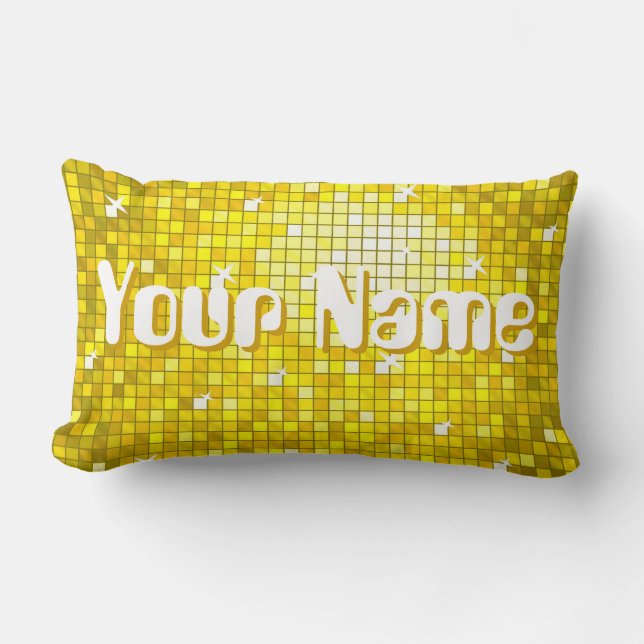Disco Tiles Yellow 'Name' throw pillow lumbar (Front)