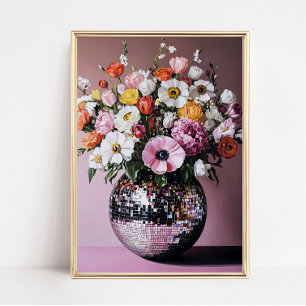 Disco Vase with Flowers Poster