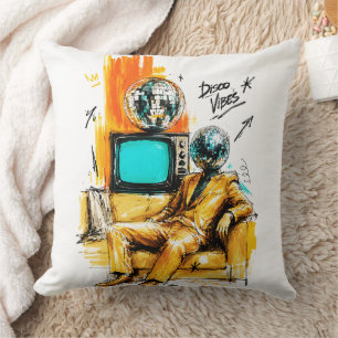 Disco Vibes Retro 80s Disco Ball Art Cushion