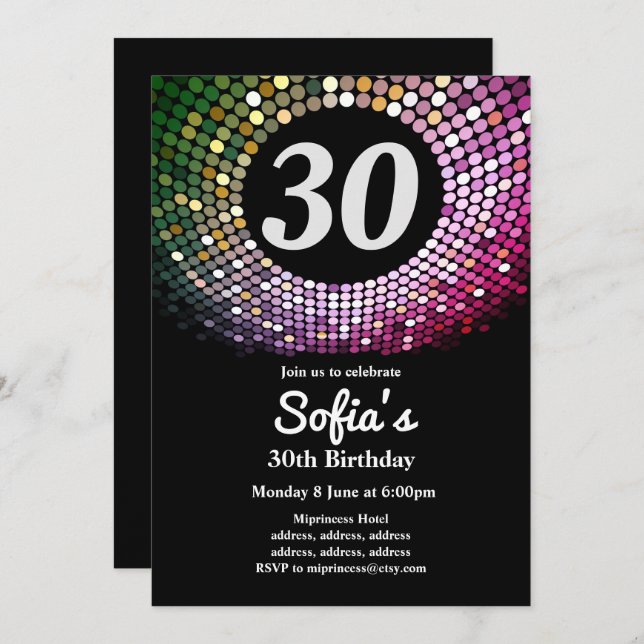 disco, vintage, dance birthday party invitation (Front/Back)