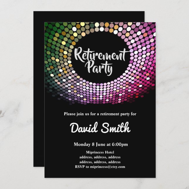 disco, vintage, dance retirement party invite (Front/Back)