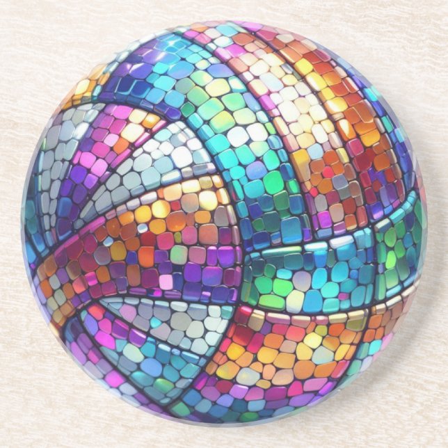 Disco Volleyball Sandstone Coaster (Front)