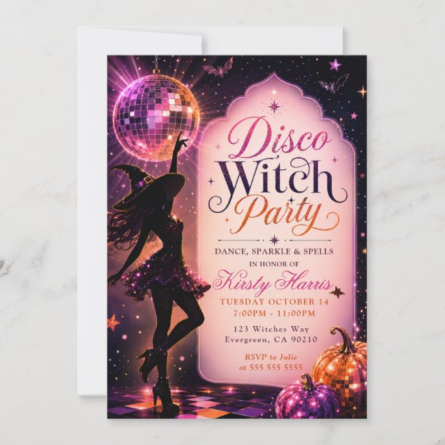Disco Witch Dance Sparkle Birthday Party Invitation (Front)