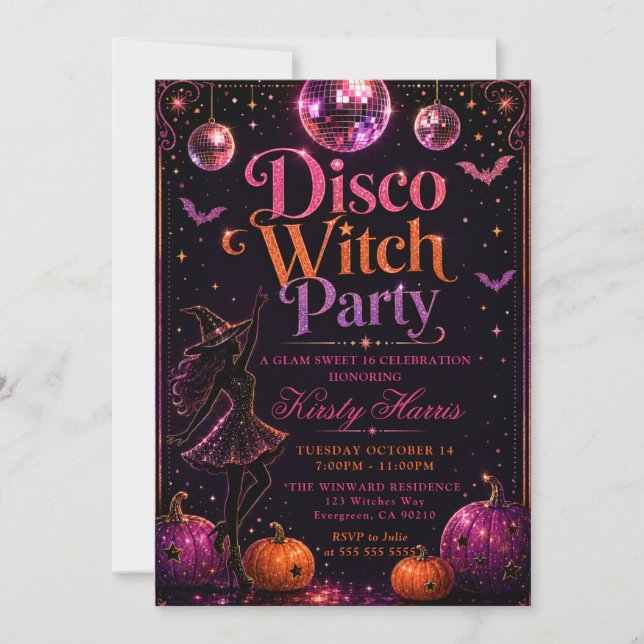 Disco Witch Sweet 16 Party Invitation (Front)