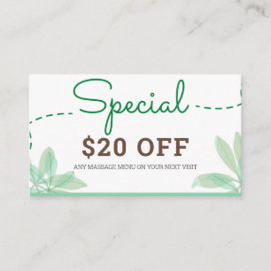 Discount Card: Massage Therapist Service Business Card