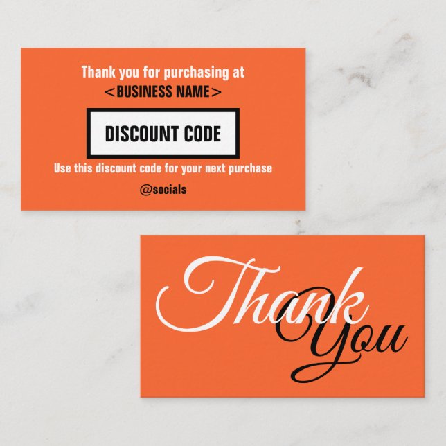 Discount Code Card, Thank You For Your  Business Card (Front/Back)