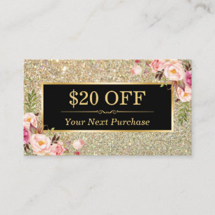 Discount Coupon Beauty Salon Floral Gold Glitter