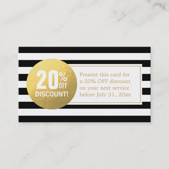 Discount Coupon Card - Black and White Gold Label (Front)