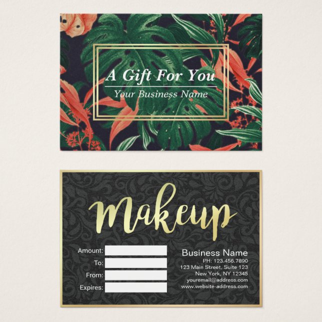 Discount Coupon Gold Script Floral Makeup Salon (Front & Back)